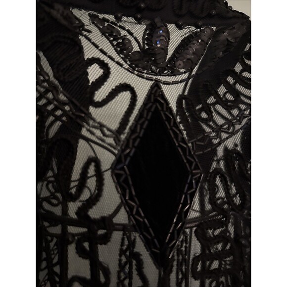 Vtg 80s Tan Chho Embroidered Sequin LnLong Duster Black Sequin 6D - Picture 7 of 7